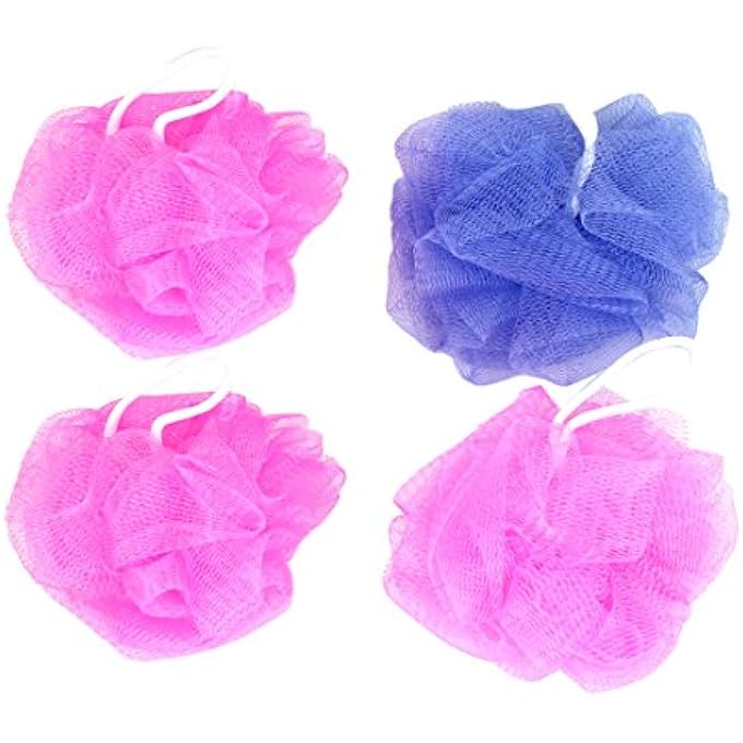 Ruilogod Bathroom Pink Blue Nylon Body Washing Shower Ball Mesh Nets Pouf 4 Pcs (id: 4e9 a9f 548 e1a fc6 - Image 1